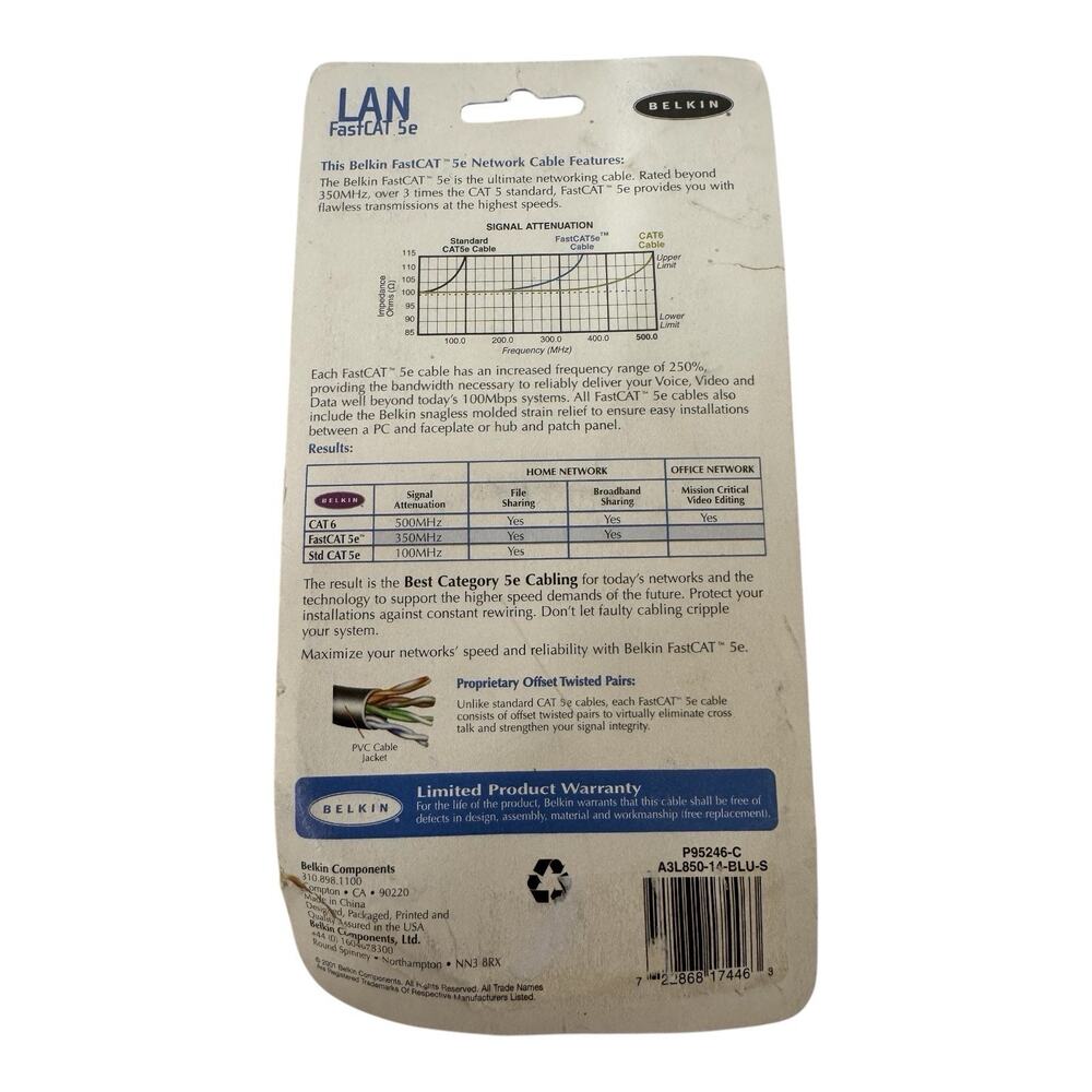 Belkin Fast CAT5e Networking Ethernet Cable RJ45 Male/Male 14 FT 4.2 M 350 MHz+ - Picture 2 of 4